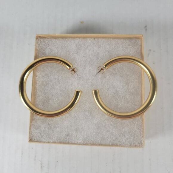 J.Crew Classic Feminine Timeless Gold Tone Tube 1 3/4" Hoop Earrings - Picture 1 of 2